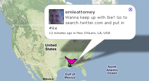 Ike tweets, via Twittervision.
